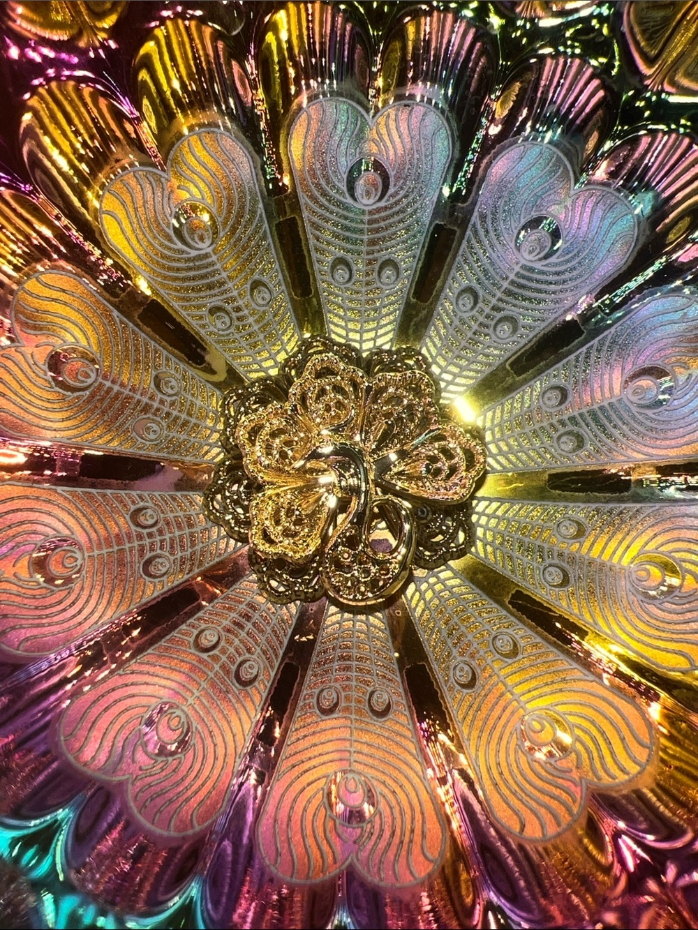 Iridescent Rainbow Carnival Glass Trippy Decorative Black Light Bowl Tea Cup NEW - Picture 4 of 11